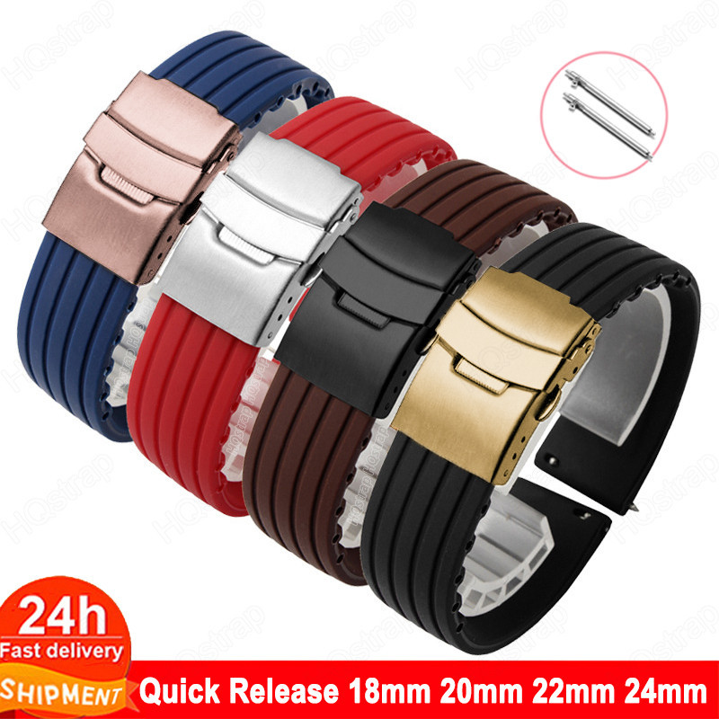 สายนาฬิกาข้อมือซิลิโคน 18 มม. 20 มม. 22 มม. 24 มม. สีดํา ทอง กันน้ํา แบบเปลี่ยน สําหรับผู้ชายและผู้หญิง