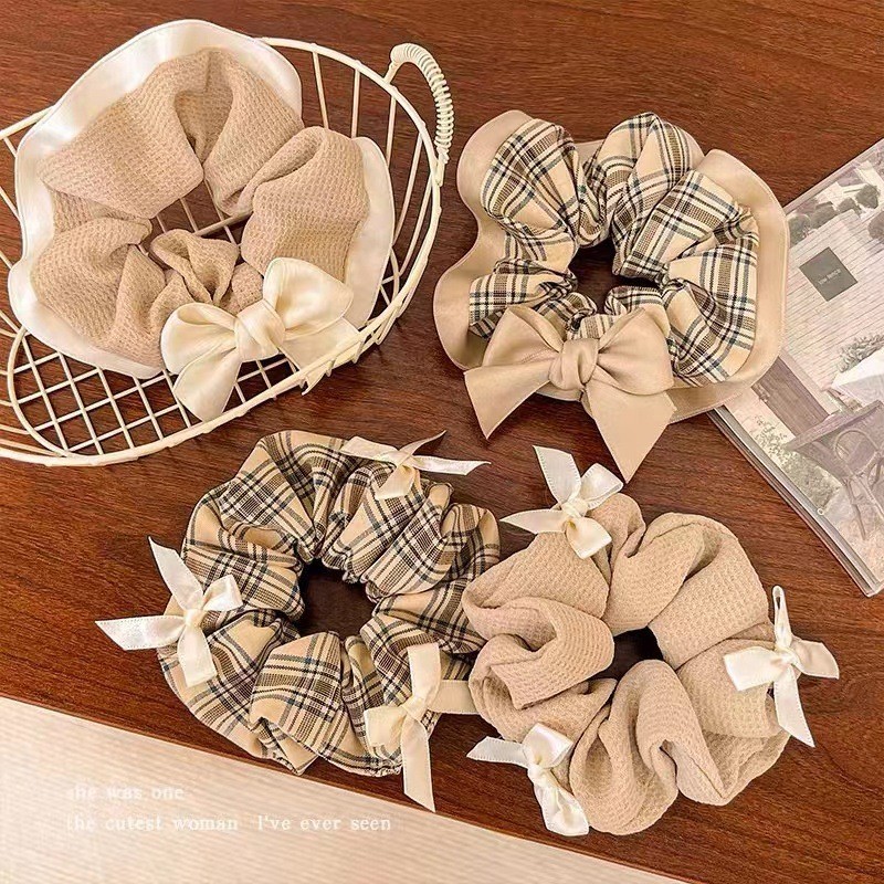 11 ซม Maillard สีโบว์ขนาดใหญ่ที่คาดผมผู้หญิงหางม้ายืดหยุ่นสูงผูกผม scrunchie หรูหรา