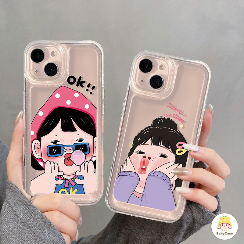 การ์ตูนน่ารักสาวตลกนุ่มสำหรับ iPhone 7Plus XR 15 11 13 14 12 Pro Max 7 8 Plus XS X Max