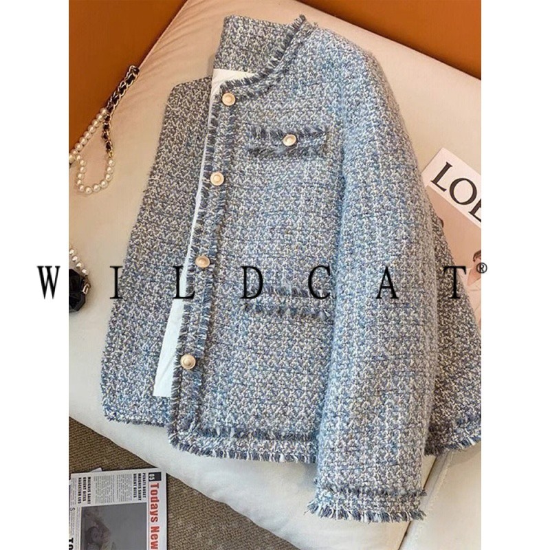 เสื้อแจ็กเก็ต Chanel สีฟ้า แฟชั่นฤดูใบไม้ผลิ และฤดูใบไม้ร่วง สไตล์เกาหลี
