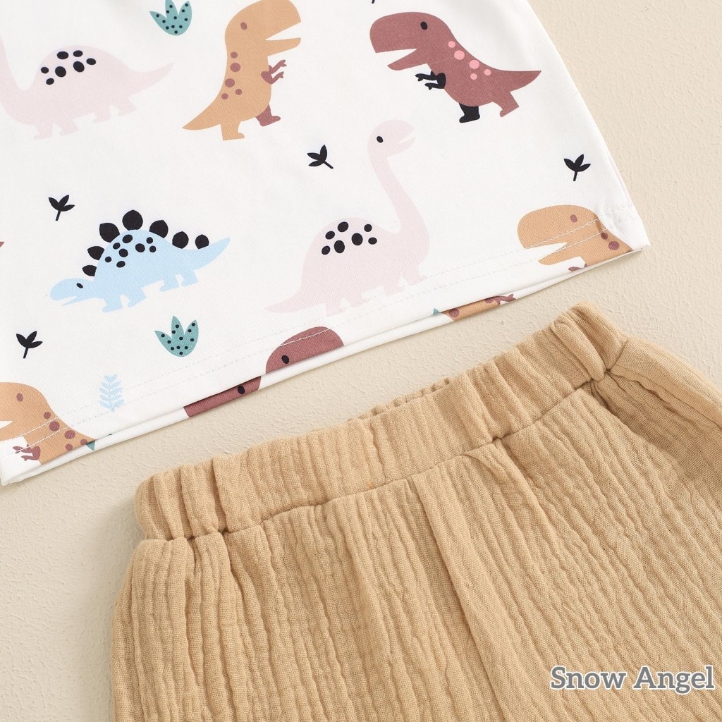 【ส่งจากไทย】​กรา-เด็กทารกฤดูร้อนชุดแขนสั้นวงปกไดโนเสาร์พิมพ์เสื้อยืด + กางเกงขาสั้นชุดเด็กวัยหัดเดินเสื้อผ้าสบายๆ - รูปที่ 5