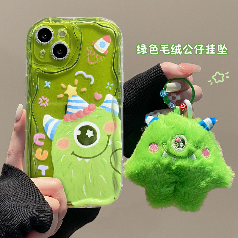 เคสโทรศัพท์มือถือ ผ้ากํามะหยี่ขนนิ่ม ทรงโค้ง กันกระแทก ลายมอนสเตอร์ล็อกเก็ต สําหรับ IPhone 7 Plus 8 Plus 11 12 13 Pro Max X XR XS Max 14 15 Pro Max 7 8