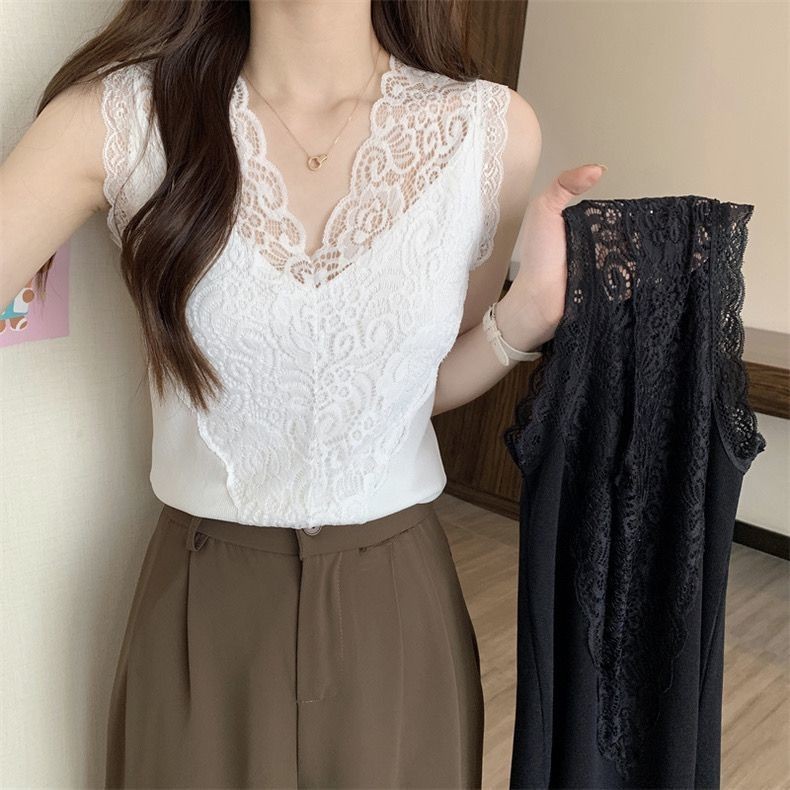 เสื้อสายเดี่ยว คอวี แขนกุด พิมพ์ลายลูกไม้ ขนาดใหญ่ หรูหรา แฟชั่นฤดูร้อน สําหรับผู้หญิง ไซซ์ M - 4XL