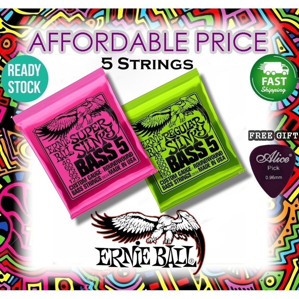 5 String Ernie Ball 2836 - Regular Slinky Nickel .045-.130 และ 2824 - Super Slinky .040-125 Bass Str