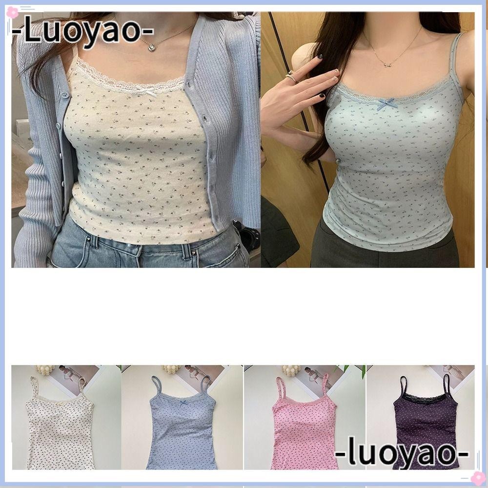 Luoyao เสื้อสายเดี่ยว เข้ารูป พิมพ์ลายดอกไม้ ลูกไม้ หรูหรา สําหรับผู้หญิง 2024