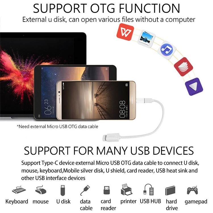 ตัวแปลงชาร ์ จอะแดปเตอร ์ Micro USB Female เป ็ น USB-C / Type-C OTG