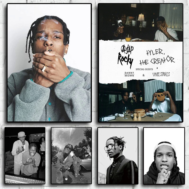 เพลงอัลบั้ม Star Asap Rocky Hip Hop Retro 80s แฟนโปสเตอร์พิมพ์โปสเตอร์ศิลปะสําหรับห้องนั่งเล่นตกแต่งบ้านภาพวาดภาพผนัง VR9J