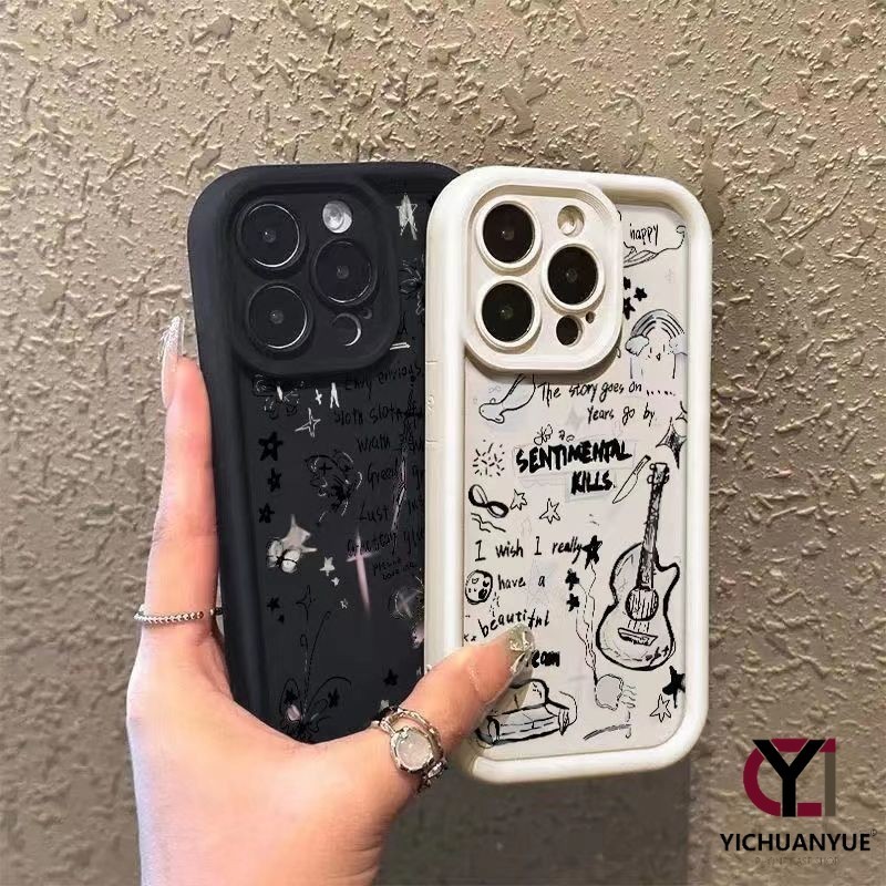 สำหรับ Oppo A17 A57 A78 A16 A55 A53 A77 A31 A76 A33 A16k A15 A94 A98 A17kGraffiti ภาษาอังกฤษกรณีโทรศัพท์กีตาร์กันกระแทก