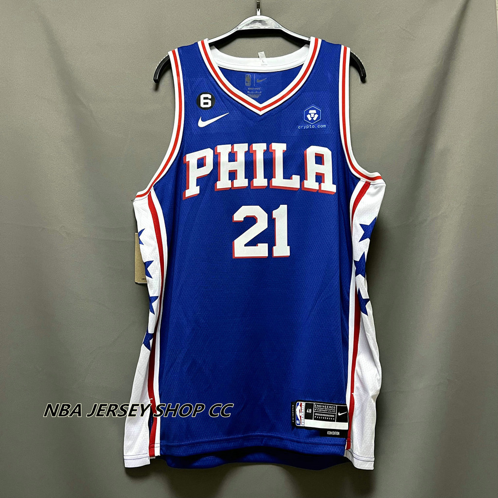 ใหม่ ของแท้ NBA Philadelphia 76ers สําหรับผู้ชาย #21 เสื้อกีฬาแขนสั้น ลายทีม Joel Embiid 2022-23 Ico
