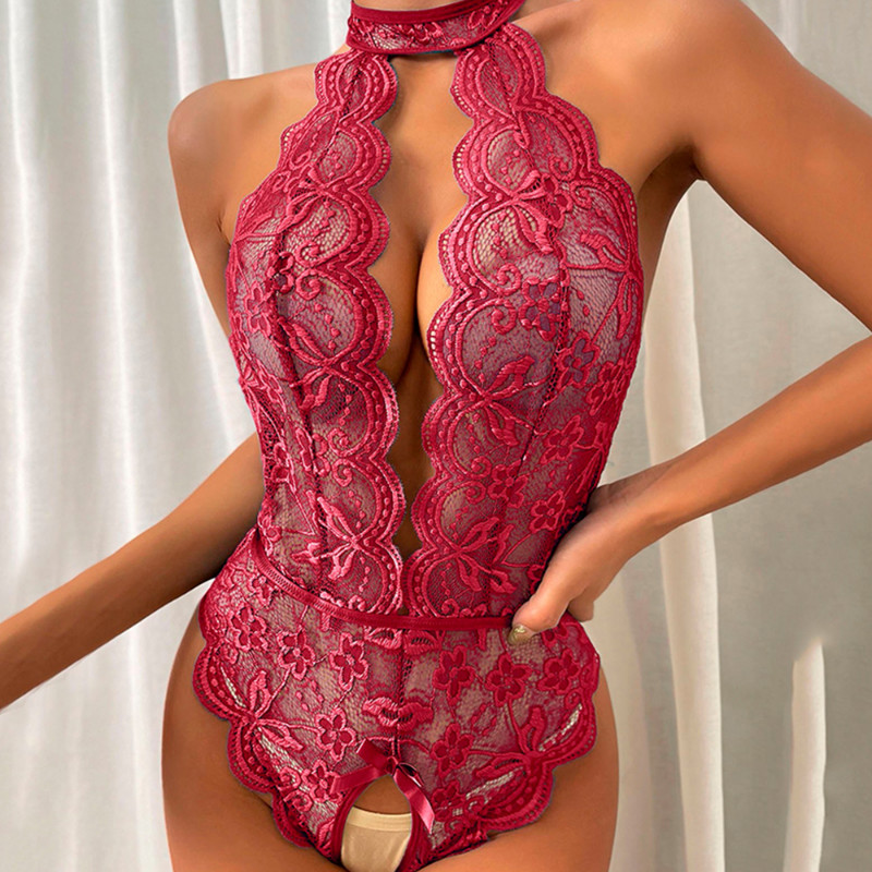 YJ Teddy Erotic Lingerie For Women Lace Open Bra Crotchless Sleepwear Sexy Underwear Plus Size Transparent Bra Bodysuit
