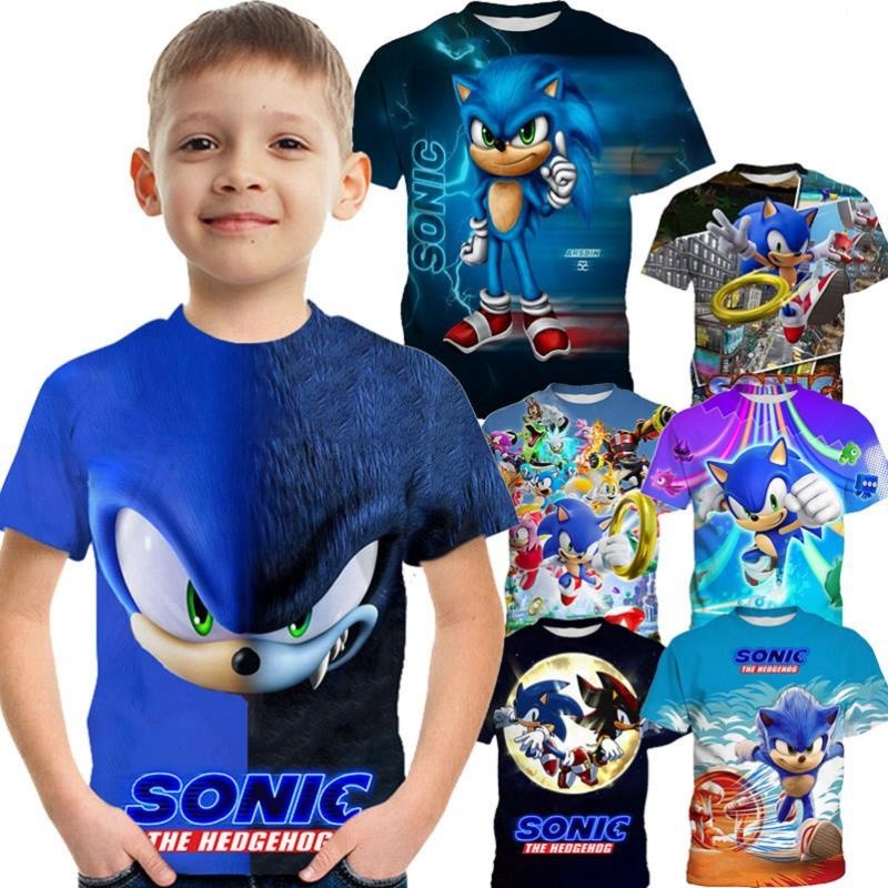 Sonic the Hedgehog เสื ้ อยืดเด ็ กการ ์ ตูนแขนสั ้ นเสื ้ อยืดลําลองคอกลมเสื ้ อยืดเด ็ ก 2-11 ปี
