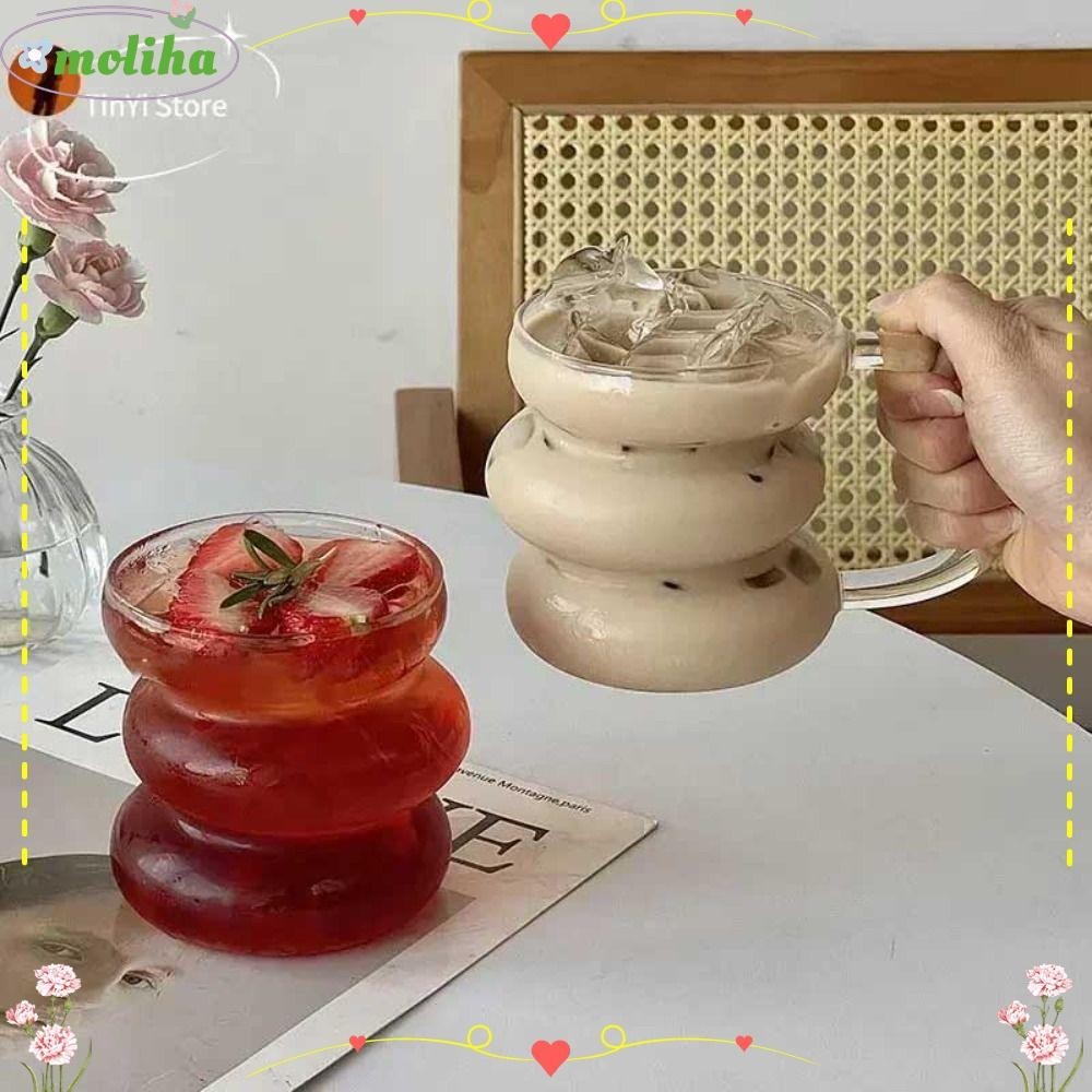 Moliha แก ้ วลาเต ้ ถ ้ วย , แก ้ วกาแฟแก ้ วไม ่ สม ่ ําเสมอในครัวเรือน , โปร ่ งใสทนความร ้ อนพร ้ อมที ่ จับนมน ้ ําถ ้ วยแก ้ วค ็ อกเทล