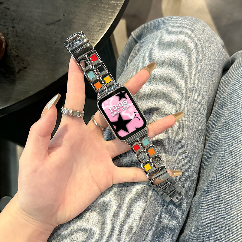 สายโลหะสําหรับ Samsung Galaxy Fit 3 SM-R390 สร ้ อยข ้ อมือสายรัดข ้ อมืออายแชโดว ์ Disc Square Lattice Samsung Fit3 สายนาฬิกา