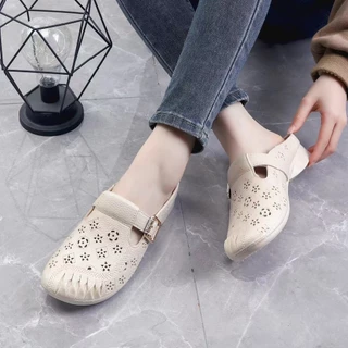 พร้อมส่ง🚚 รองเท้าแตะผู้หญิง หัวโต แฟชั่น ส้นแบน พื้นนุ่ม ฤดูร้อน รูระบายอากาศ ใส่ออกไปข้างนอก แบบสวม กันลื่น A-025