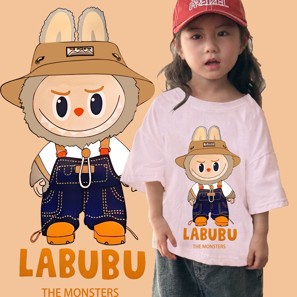 8 สี ✨ ขายร ้ อน Labubu Pop Mart เสื ้ อยืดเด ็ กพิมพ ์ ผ ้ าฝ ้ ายเสื ้ อยืดเด ็ ก เสื้อยืดผ้าฝ้ายแท้  100-150