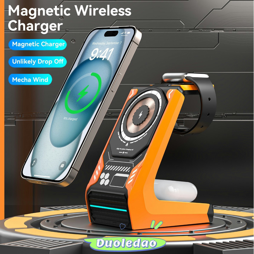 Inovagen 18W Fast Charging Stand,3 in 1 Magnetic Wireless Charging Docking Station สําหรับโทรศัพท ์ นาฬิกาอัจฉริยะและหูฟังไร ้ สาย