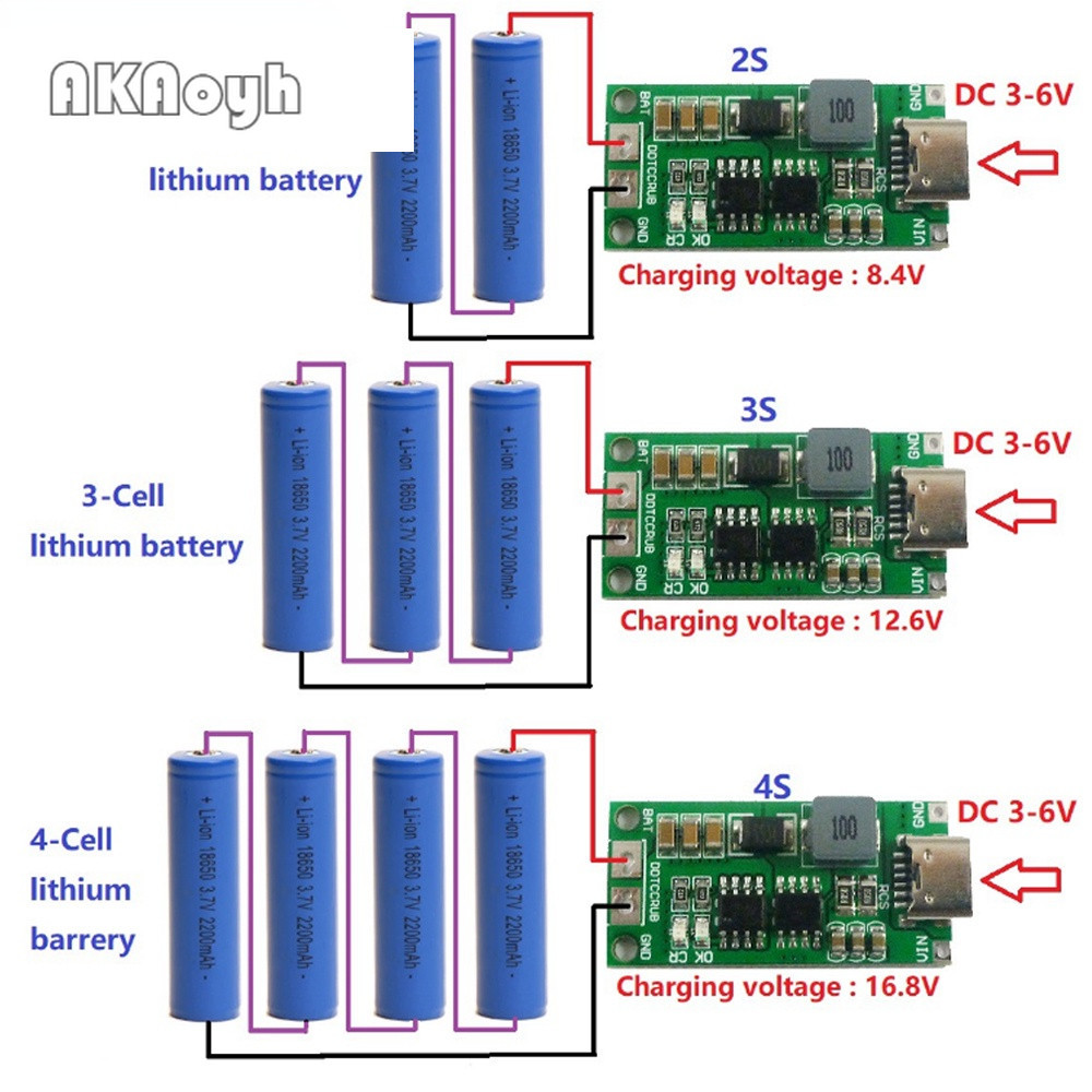 อุปกรณ์ชาร์จแบตเตอรี่ลิเธียม โพลิเมอร์ 2S 3S 4S Type-C เป็น 8.4V 12.6V 16.8V 7.4V 11.1V 14.8V 18650