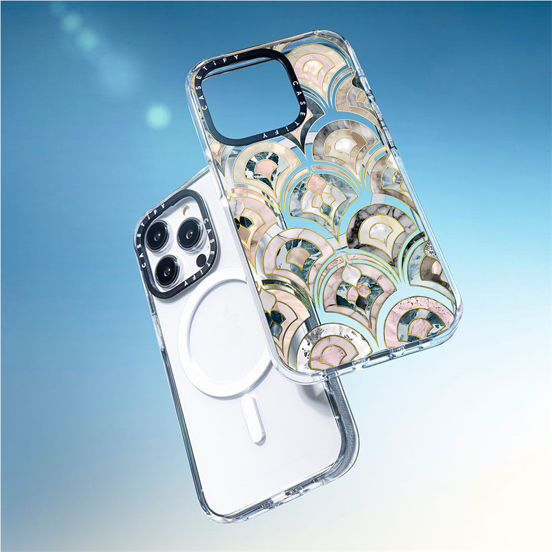 Casetify X Marble Clear กรณีแม ่ เหล ็ กดูดอะคริลิคใสด ้ านหลัง TPU Edge กรณี Sideband ตัวอักษรเคสโทรศัพท ์ Impact สําหรับ Apple IPhone 13 14 15 Pro Max พร ้ อมกล ่ อง