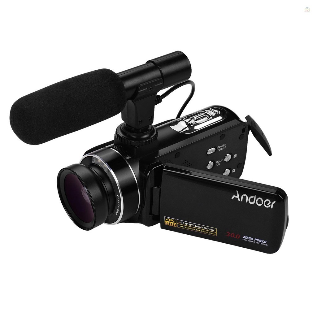 Andoer 4K มือถือ DV Professional Digital Video กล้อง CMOS Sensor Camcorder พร้อมเลนส์มุมกว้าง 0.45X 