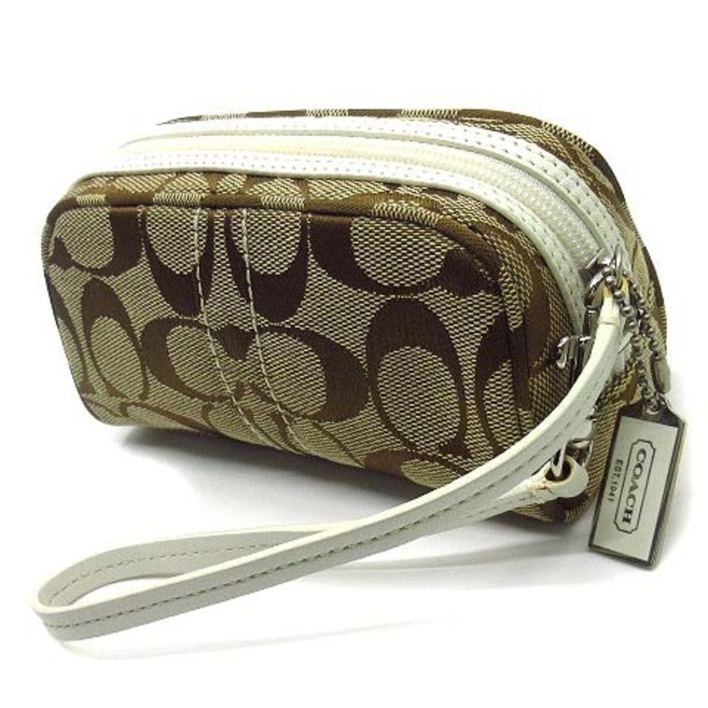 Coach cosmetic pouch accessory wristlet signature chalk Direct from Japan Secondhand