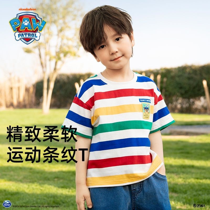 paw patrol เสื้อยืดเด็กผู้ชาย แขนสั้น เสื้อผ้าฤดูร้อนใหม่เด็กผ้าฝ้ายด้านบน