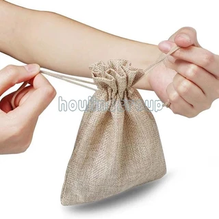 10 ชิ้น Burlap ถุงของขวัญ Drawstring Jute กระเป๋าผ้าลินินกระสอบเก็บกระเป๋า Burlap กระเป๋าสําหรับงานแต่งงานโปรดปรานเครื่องประดับ Pouches