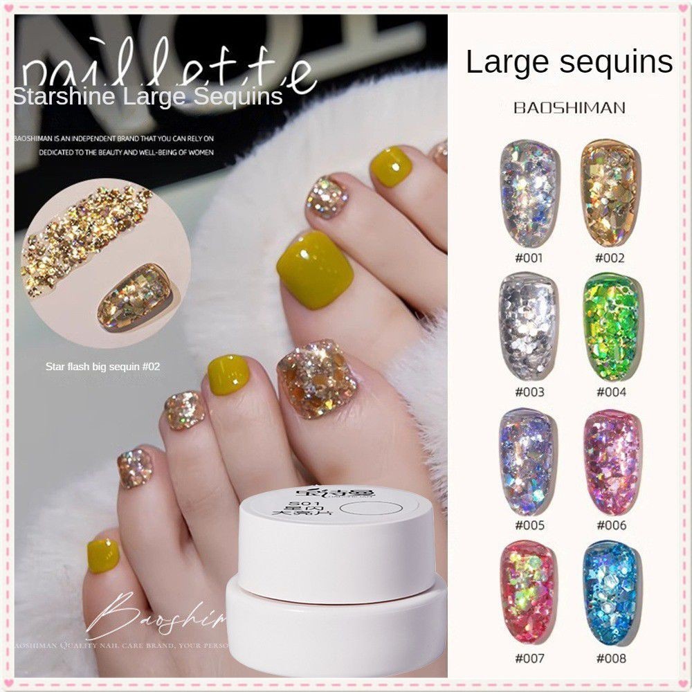 Baoshiman Big เลื่อมเล็บเจลกระป๋อง Starry Glitter Toe ฤดูร้อน Phototherapy กาวเล็บเล็บสำหรับเล็บ Shop 5ml JOYFEEL