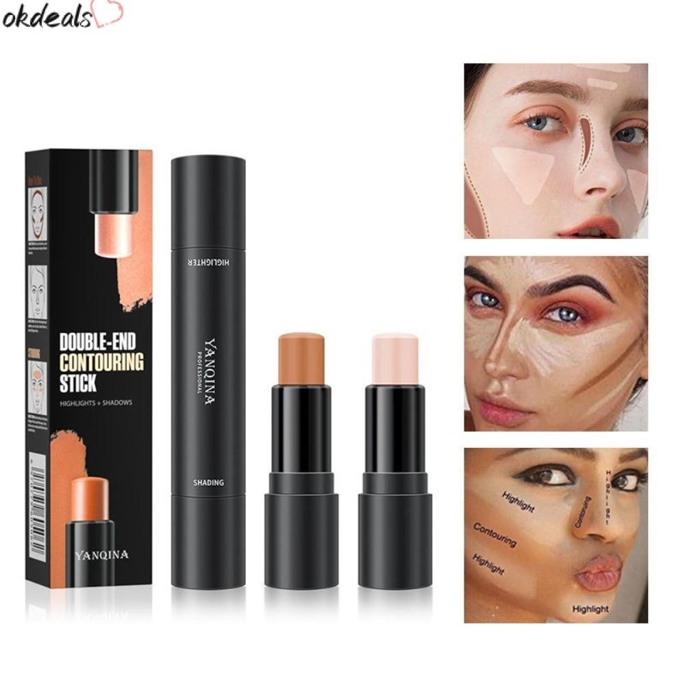Okdeals Double Head Beauty Stick, 2-in-1 Brightening และ Trimming Cream Contour Stick, Natural Shaping Face กันน ้ ําทนทาน Highlighter Stick ผู ้ หญิงความงาม
