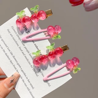 1 ชิ ้ นสีแดงเชอร ์ รี ่ หวานสาวสีชมพูกิ ๊ บ Bangs คลิปกิ ๊ บติดผมอุปกรณ ์ เสริม
