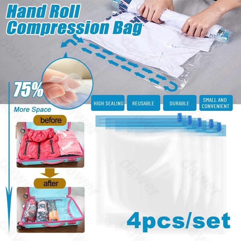NEW Vacuum Bag Hand Rolling Clothing Vacuum Bag Packing Sacks Clothes Compression Storage Bags  Travel Space Saver Bags