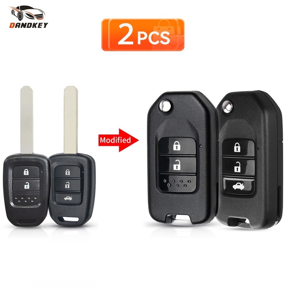 2 ชิ ้ นสําหรับ Honda Fit Marina Wisdom XRV CITY Flip พับดัดแปลงรีโมท Key Shell 3 ปุ ่ ม Fob