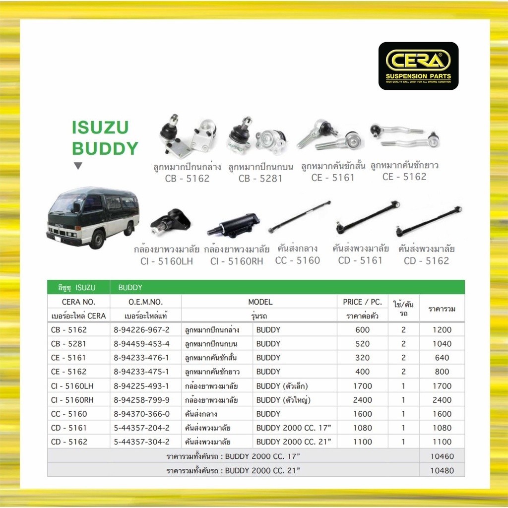 ISUZU BUDDY / อีซูซุ บัดดี้ / ลูกหมากรถยนต์ ซีร่า CERA ลูกหมากปีกนก ลูกหมากคันชัก กล้องยาพวงมาลัย คันส่งกลาง กันโคลง S