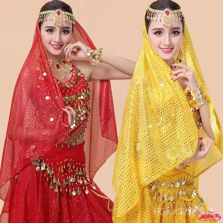 สไตล์ใหม่ Belly Dance Headdress Gauze Veil ผ้าพันคอไหมอินเดียเต้นรําประสิทธิภาพเครื่องแต่งกายอุปกรณ์เสริม Headscarf Veil