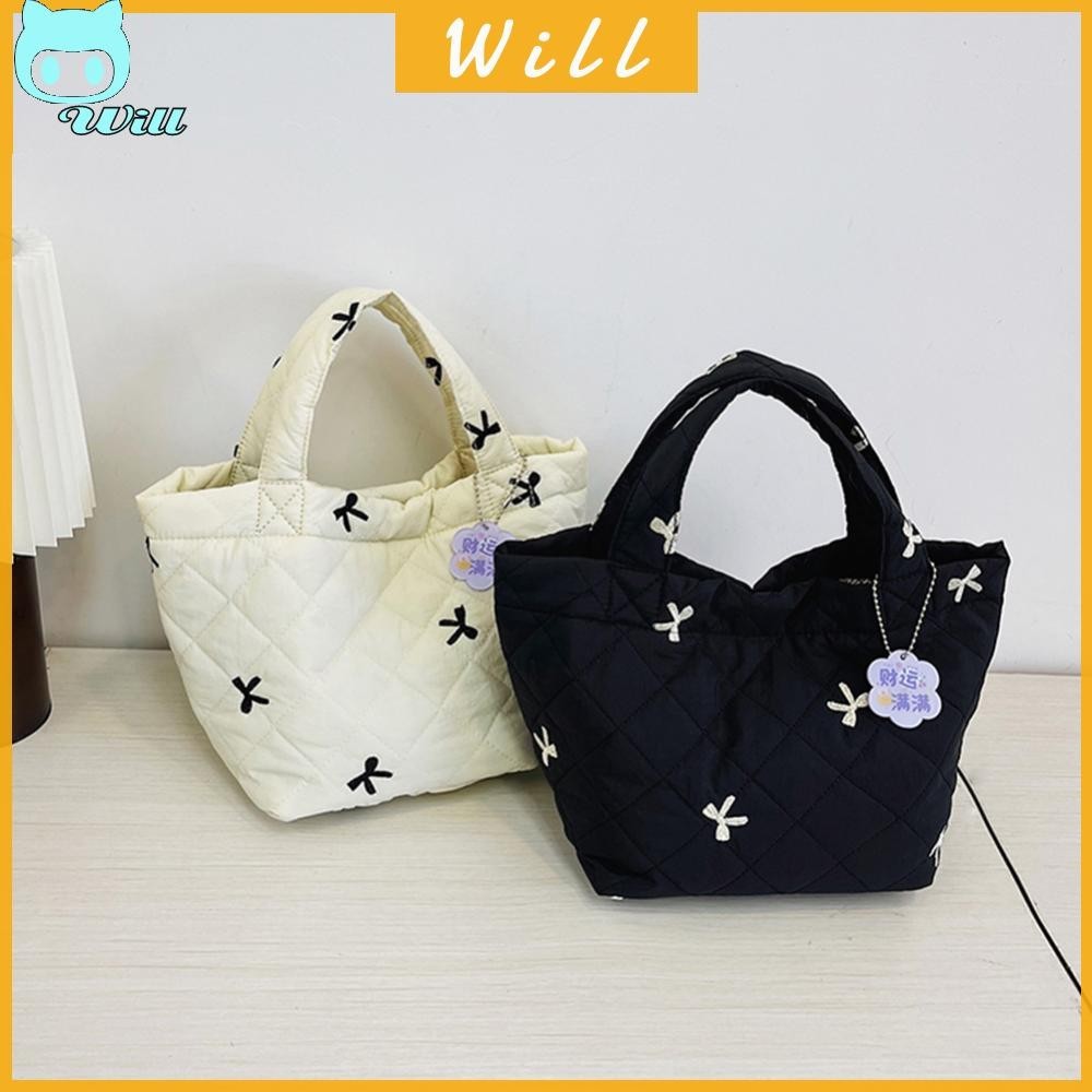 ผู ้ หญิงโบว ์ เพชรตาข ่ ายจี ้ Casual Padding หญิง Shopper กระเป ๋ า