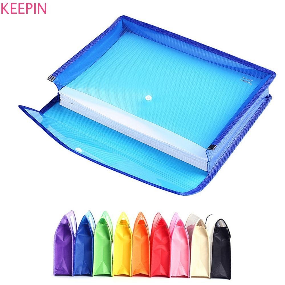 Keepin แฟ้มซองกันน้ําสามมิติพร้อมป้ายกระเป๋าปุ่ม Snap สําหรับโรงเรียน Home Work Office Storage โฟลเดอร์ Organizer