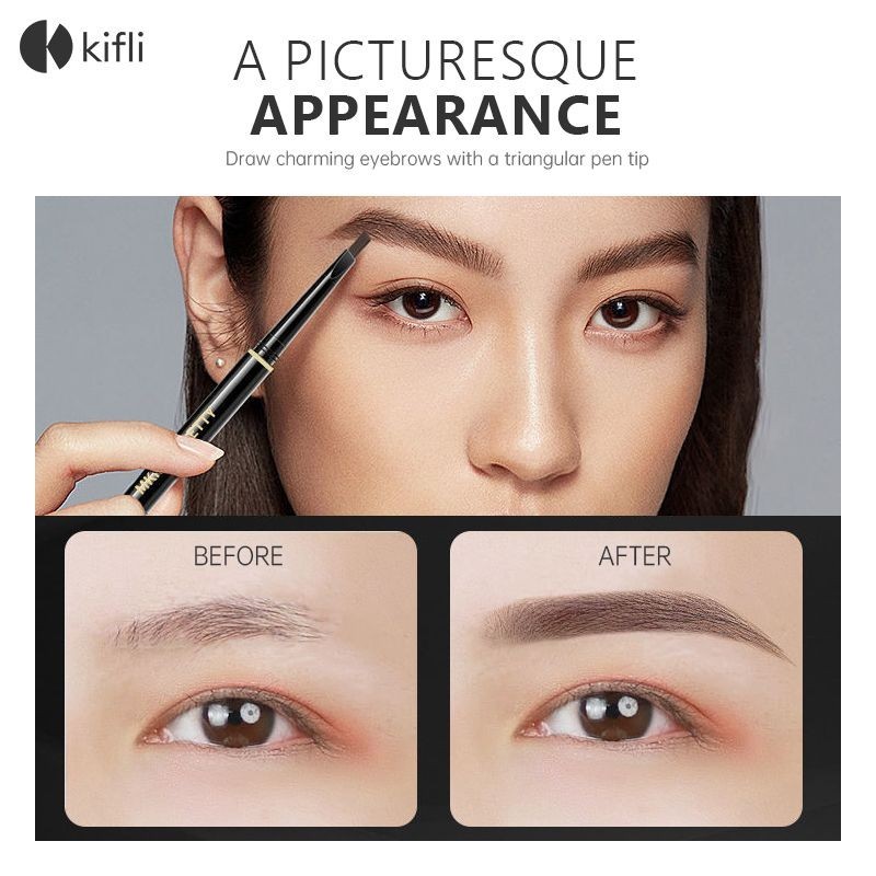 【kifli1 】 ดินสอเขียนคิ ้ วธรรมชาติสองหัวกันน ้ ําไม ่ เลอะแป ้ งเขียนคิ ้ วติดทนนานเครื ่ องสําอางเริ ่ มต ้ น-KI