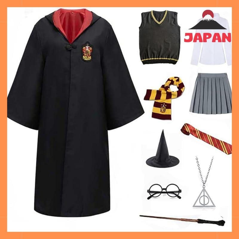 [Direct from Japan][Brand New][phil] Harry Potter Gryffindor (Robe + + Scarf + Glasses + Tie + Magic Wand + 3 accessories) Luxury 8-piece full set Cosplay Costume Men's/Women's Shared Costume Harry Potter Clothes Magic Long Robe Cosplay Halloween Clothes