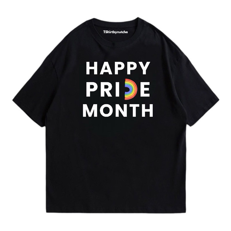 เสื้อยืดผ้าฝ้ายพิมพ์ลายLGBT t-shirt เสื้อยืดแขนสั้น เสื้อยืด pride month “happy pride month”  Cotton