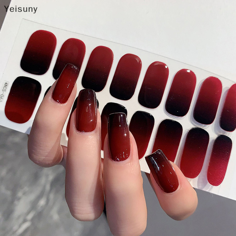 [Yei] 16 ชิ้น/Sheep Semi-Curred Gel Nail Polish Sticker Long-Lasg Extension Cream Nail Decal Full Cover Gradient Color Cured Slider COD