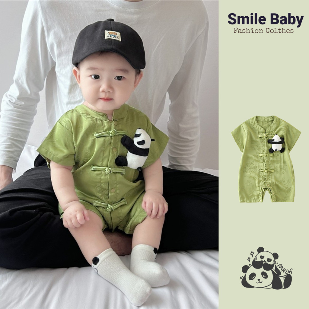 สไตล์จีนฤดูร้อนใหม่เสื้อผ้าเด็กทารกชายและหญิงแขนสั้น ชุด 0-24 เดือนทารกแรกเกิด ฮันฟู กลิ่นฉุน สไตล์สไตล์จีน สุด ๆ หล่อ ชุดรอมเปอร์