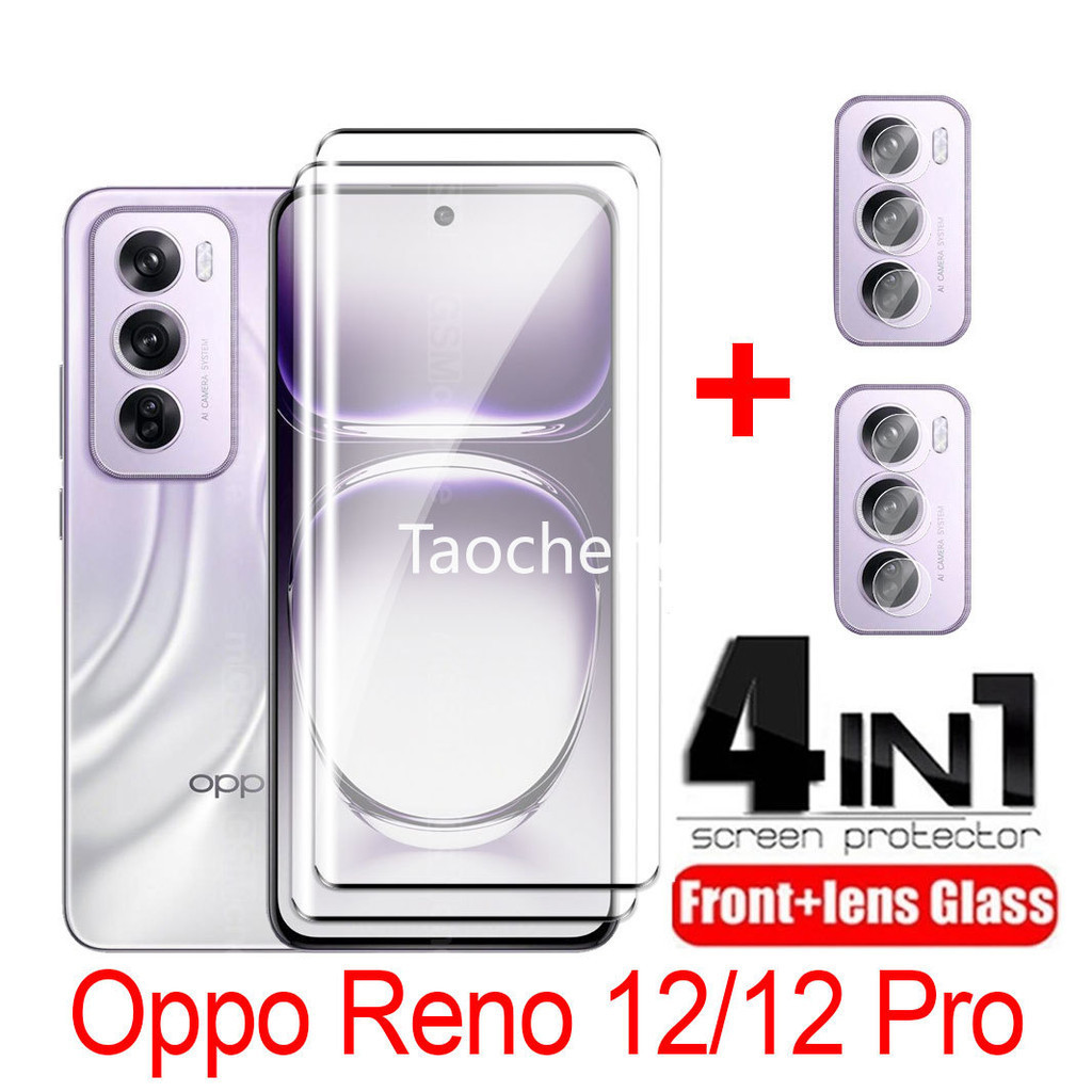 4 in 1 ฟิล์มกระจกนิรภัยสําหรับ Oppo Reno 12 Pro Reno12 Pro OppoReno12Pro 5G Gobal หน้าจอ HD Clear View Film Protector ฟิล์มแก้วฟิล์มกล้องเลนส์ป้องกันกระจก 2 in 1
