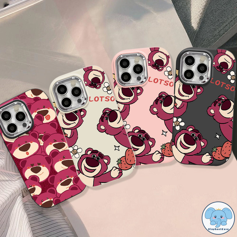 การ์ตูนมีความสุขหมีสตรอเบอร์รี่หมีลอตโซ่ดอกไม้ดาวกรณีหรูหรา iPhone XR 15 11 13 12 14 Pro Max 7Plus SE X XS Max 7 8 Plus