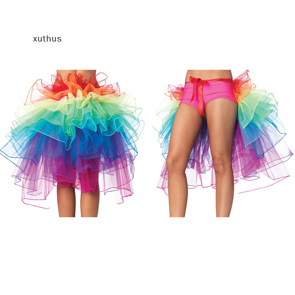 Xut Rain Neon Tutu กระโปรง Rave Party Dance Half Bustle Burlesque เซ ็ กซี ่ Clubwear N