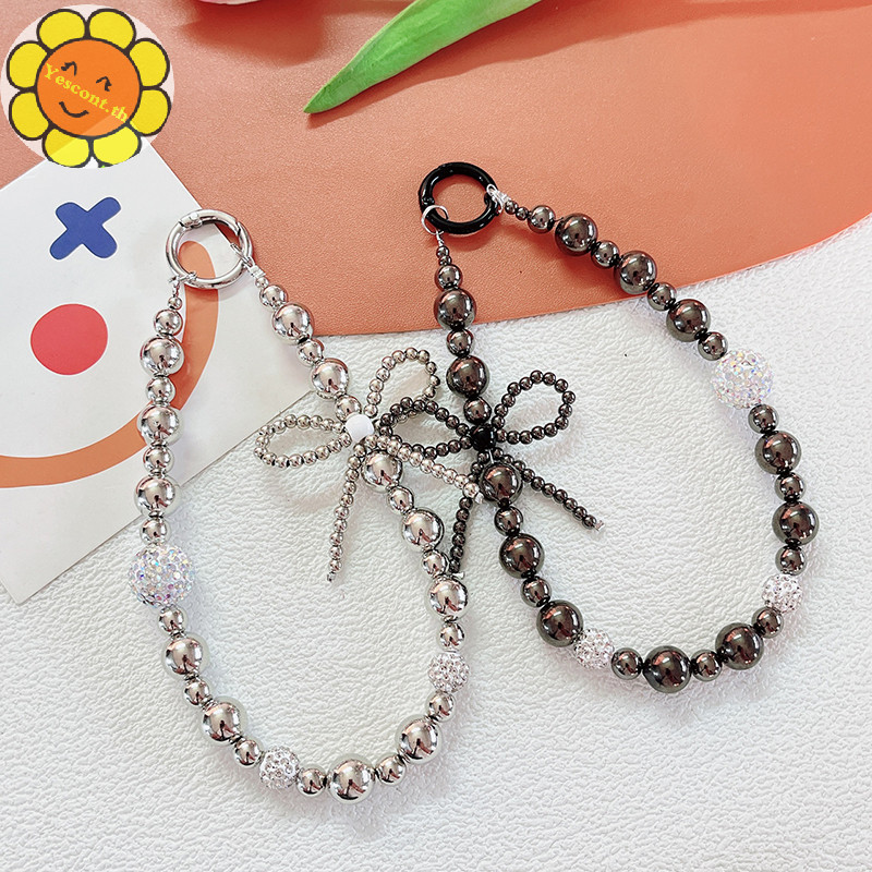 Yescont Creative Bow Bead Phone Lanyard สั้นมือลูกปัดจี้พวงกุญแจ Universal Anti-lost โทรศัพท์ Lanyard กระเป๋าเป้สะพายหลังตกแต่ง TH