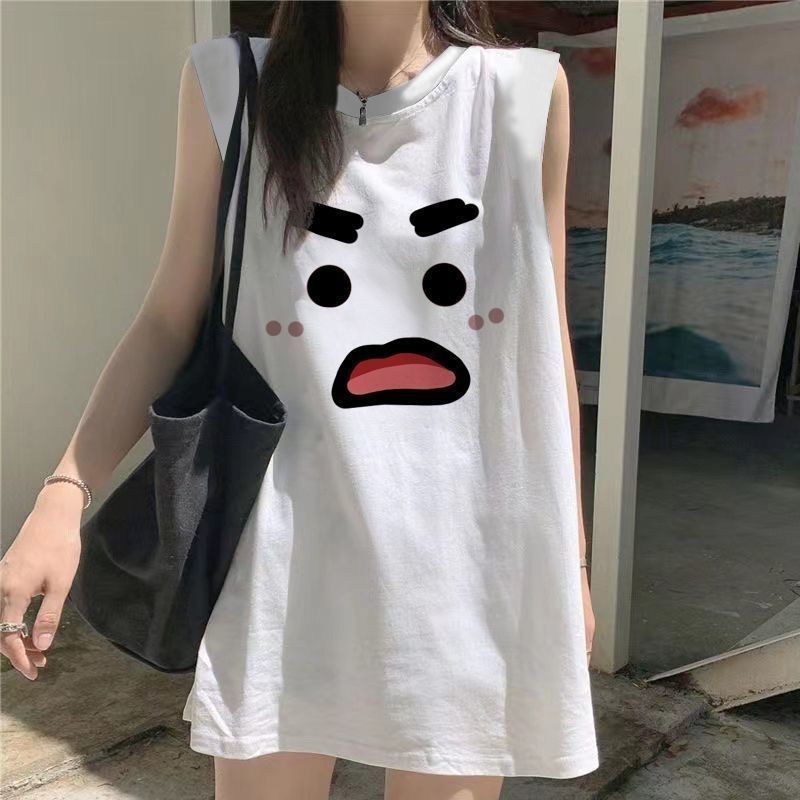 Sleeveless Mid-Length Printed Summer Student TopTT-shirt Sports Vest Loose WomeninsLetter American Fashion