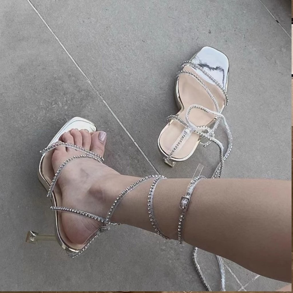 รองเท้าส้นสูงพันข้อเท้า ลายกากเพชร ใหม่ - รูปที่ 4