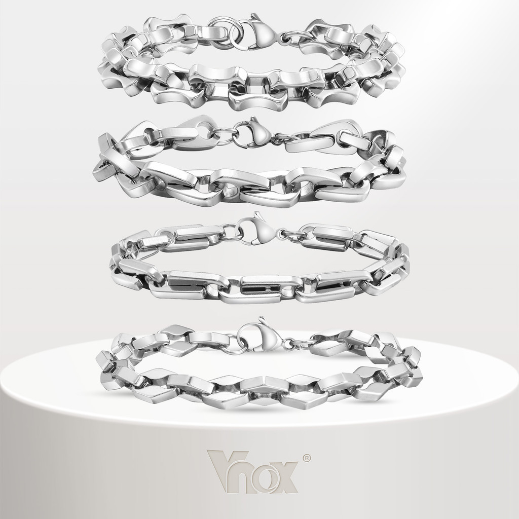VNOX วีน็อกซ์ สร้อยข้อมือสแตนเลสทรงเรขาคณิต สีเงิน สําหรับผู้ชาย ของขวัญวันวาเลนไทน์