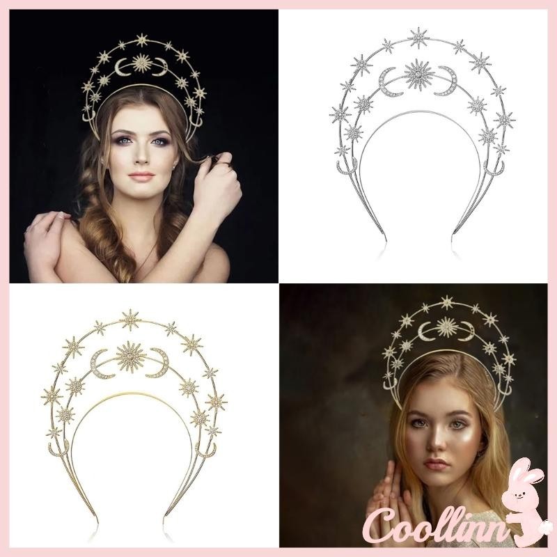 Coo ผู้หญิง Tiara แถบคาดศีรษะ Elegant Goddess Crown Hairband Bachelorette Party เครื่องแต่งกาย Vintage Headdress ผมหญิง Accesso