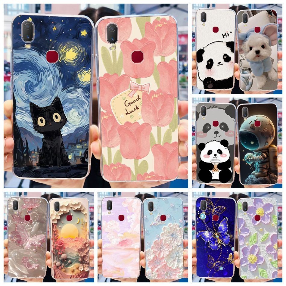 Vivo Y11 Y12i Cute Cat Panda Flower Painted Casing Vivo_1906 1906_20 Y11 (2019) Soft Silicone TPU Ph