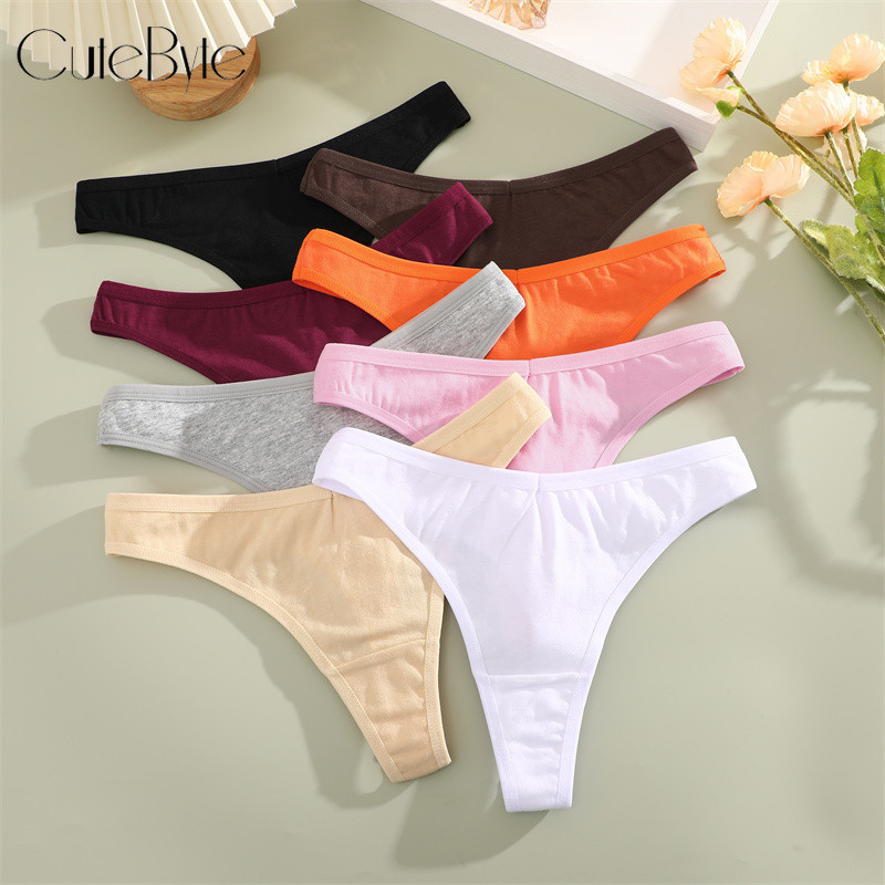 Cutebyte 3 ชิ ้ น/set V-waist Cotton G-string สําหรับผู ้ หญิงกางเกงระบายอากาศชุดชั ้ นในสบาย
